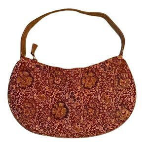 90s Y2K Vintage Brown Bohemian Embroidered Crescent Floral Handbag